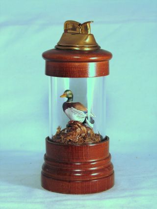 Evans " Showcase " Table Lighter With A Mallard Inside The Glass - Hunting