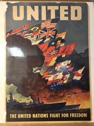 The United Nations Fight For Freedom Vintage Poster World War 2 Flags.