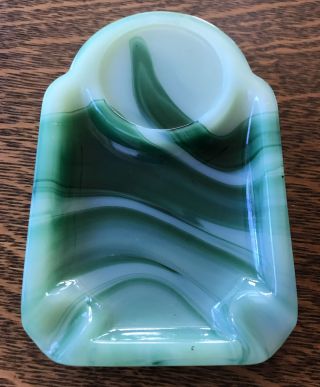 Vintage Vidrio Products Green Akro Agate Uranium Slag Glass Ashtray Glows