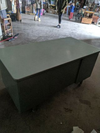 Vintage Steel Tanker Desk Mid Century Green Steelcase 2