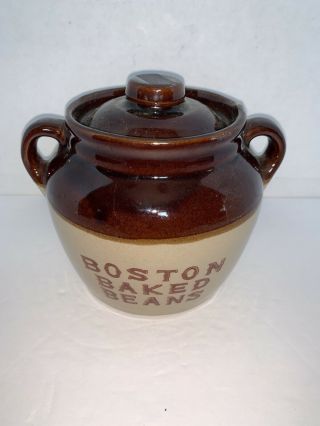 Vintage Western Stoneware “boston Baked Beans” Bean Pot With Lid Usa 4 1/4”