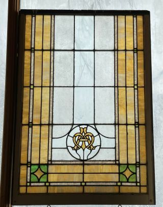 Antique Stained Glass Window W/ Wood Frame Architectural Church " Auspice Maria "