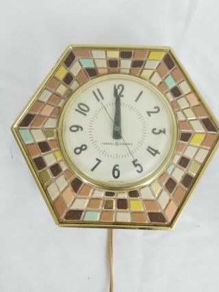 General Electric Kitchen Wall Clock Mosaic Tile Hexagon Retro Vintage