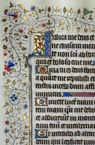 Large Medieval Illuminated Book Of Hours Lf.  1 Lg&8sm.  Goldinitials&border,  Ca.  1480