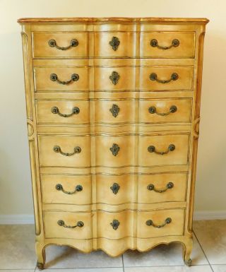 John Widdicomb Painted French Louis XV Style Gold Tall Dresser Chest of Drawers 2