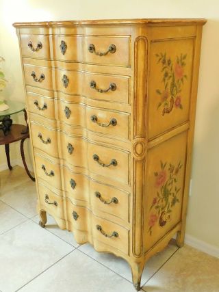 John Widdicomb Painted French Louis XV Style Gold Tall Dresser Chest of Drawers 3