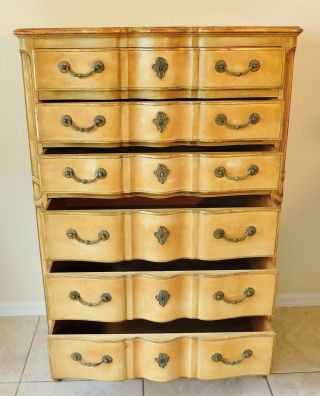 John Widdicomb Painted French Louis XV Style Gold Tall Dresser Chest of Drawers 4