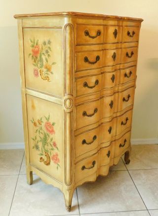 John Widdicomb Painted French Louis XV Style Gold Tall Dresser Chest of Drawers 5
