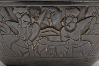 LARGE CHINESE MING MARK BRONZE BOWL WITH WARRIORS 19/20TH C. 2