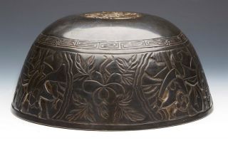 LARGE CHINESE MING MARK BRONZE BOWL WITH WARRIORS 19/20TH C. 5