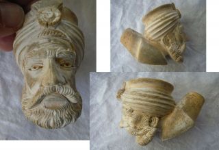 Antique Early 20th C Hand - Carved Meerschaum Pipe Figural Sultan Head - Vgc