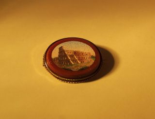 Antique Micro Mosaic Goldstone Very Fine Colosseum Italian Grand Tour Brooch
