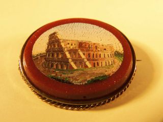Antique Micro Mosaic Goldstone Very Fine Colosseum Italian Grand Tour Brooch 2