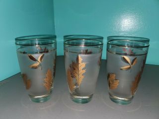 Set Of 3 Vintage Libbey Autumn Gold Leaf Frosted Highball Tumbler Drink Glasses