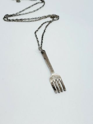 Vintage Sterling Silver Fork Pendant Charm On Vintage Speidel Chain Necklace