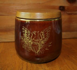 Deco Tobacco Humidor Jar Eagle Crest Ceramic Porcelain Jar Wooden Lid Vintage