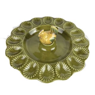Vtg.  Calif Usa Pottery E400 Ceramic Deviled Egg Plate Avocado Green Nesting Hen