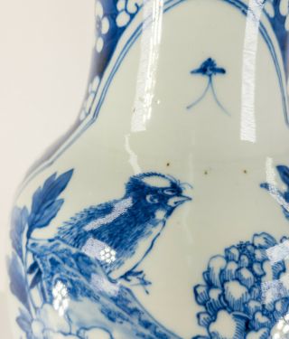 Large Antique Chinese 17th/18th Century Underglaze Blue and White Vase Bird 3