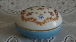 Vintage Haviland France Turquoise & Floral Egg Shaped Trinket Box,  France