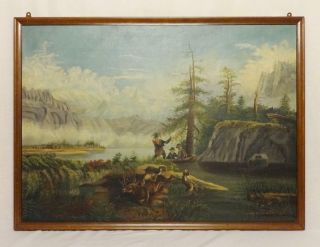 Antique Oil On Canvas Painting Of Hunt Scene Late 19th Century