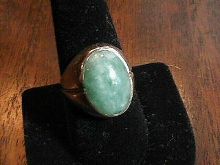 Vintage Estate Antique 14k Yellow Gold - Oval Jade Cabachon Ring Size 9.  5
