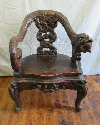 Antique Dragon Chair - (hand - Carved Chinese Oriental Wood)