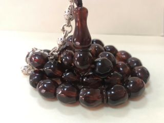 Antique Faceted Brown Damari Cherry Amber Bakelite Islamic Prayer 33 Beads R1