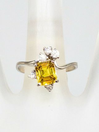 Antique 1940s $5000 2.  50ct Natural Yellow Sapphire Diamond 18k White Gold Ring