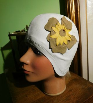 Vintage Sea Siren W/ Flower White Pretty Products Rubber Swim Cap Hat Medium E2