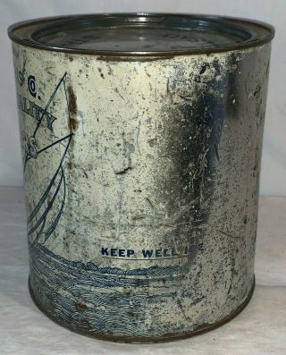 ANTIQUE A.  C.  HARRIS OYSTERS TIN LITHO 1GAL CAN CHESTER MD SAILBOAT SEAFOOD FISH 3