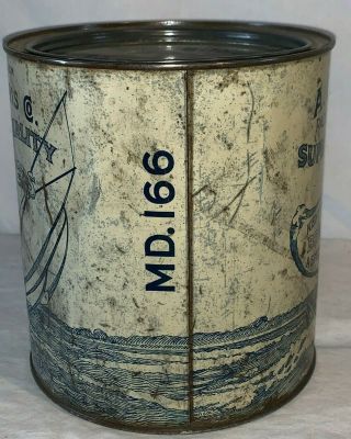 ANTIQUE A.  C.  HARRIS OYSTERS TIN LITHO 1GAL CAN CHESTER MD SAILBOAT SEAFOOD FISH 5