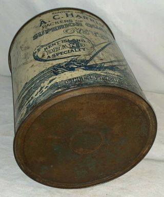 ANTIQUE A.  C.  HARRIS OYSTERS TIN LITHO 1GAL CAN CHESTER MD SAILBOAT SEAFOOD FISH 6
