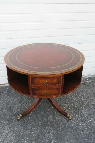 Flame Mahogany Swivel Bookcase Leather Top Round Center Table By Weiman 1622