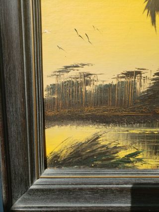 James Gibson Florida Highwaymen Yellow Palm Tree Oil Painting Upson Bd.  Vintage 4
