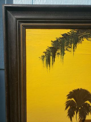 James Gibson Florida Highwaymen Yellow Palm Tree Oil Painting Upson Bd.  Vintage 5