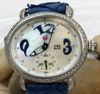 Michele Csx Blue Watch With 148 Diamond Bezel And Mop Mw03e01 - Great