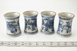 4 VINTAGE OTAGIRI JAPAN STONEWARE SAKE/TEA CUPS BLUE FLORAL MOTIF Home Decor 2