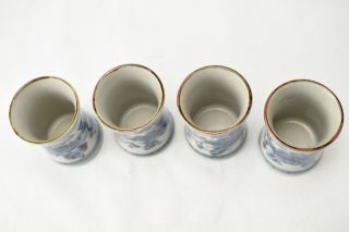 4 VINTAGE OTAGIRI JAPAN STONEWARE SAKE/TEA CUPS BLUE FLORAL MOTIF Home Decor 3