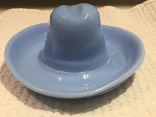 Vintage Delphite Blue Glass Western Cowboy Hat Ashtray Trinket Dish