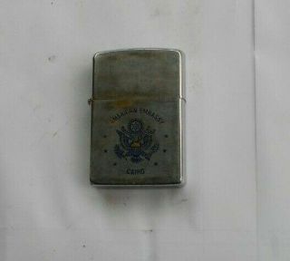 Vintage Zippo Chrome American Embassy Cairo Military Cigarette Lighter Eagle NR 3