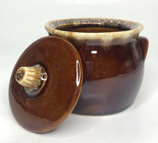 Vintage Hull Small Crock Bean Pot Brown Drip Glaze Oven Proof Usa 4 " X4 " Pottery