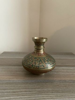 Vintage Brass Vases Engraved W/floral Etching Made In India 1940 