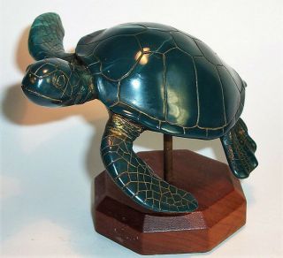 Old GREEN SEA TURTLE Hand Crafted Art Sculpture Statue Figurine Vintage G H Cook 2