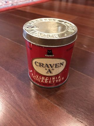 Vintage Craven A Virginia Cigarettes Round Red Tin Box Carreras Ltd.  England