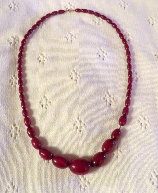 Vintage Antique Cherry Amber Faturan Bakelite Marbled Bead Necklace,  64.  7 Grams