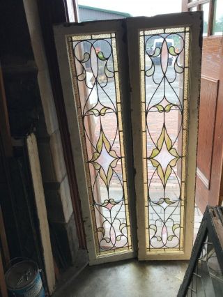 Sg 3012 2 Av Price Each Antique Stained Glass Transom Window 15 X 60.  5
