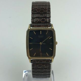 Seiko Vintage Gold Tone Brown Expandible Bracelet Mens Watch Case 26mm 5y32 - 5000