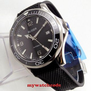 41mm Bliger Black Dial Sapphire Glass Date Automatic Mens Watch Ceramic Bezel