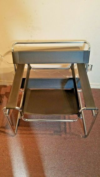 SET OF 2 - VINTAGE MARCEL BREUER WASSILY STYLE CHROME BLACK LEATHER CHAIRS MCM 3