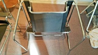 SET OF 2 - VINTAGE MARCEL BREUER WASSILY STYLE CHROME BLACK LEATHER CHAIRS MCM 4